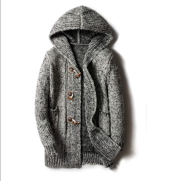 Men's Casual Loose Horn Button Up Mid Long Hooded